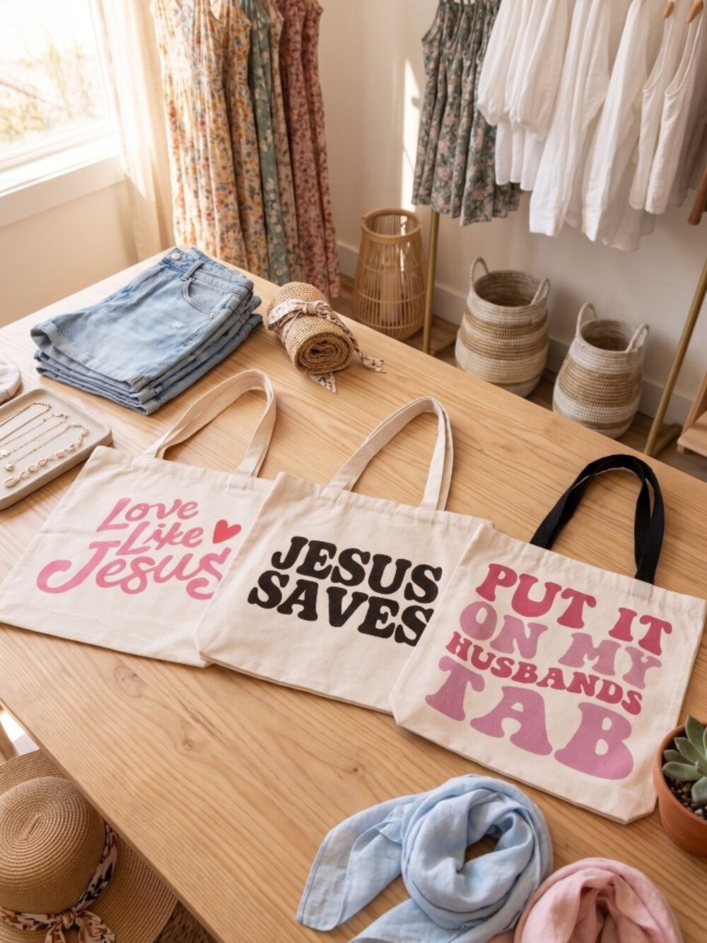Love Like Jesus Canvas Tote Bag Christian Reusable Shopping Book Beach - Picture 2 of 11